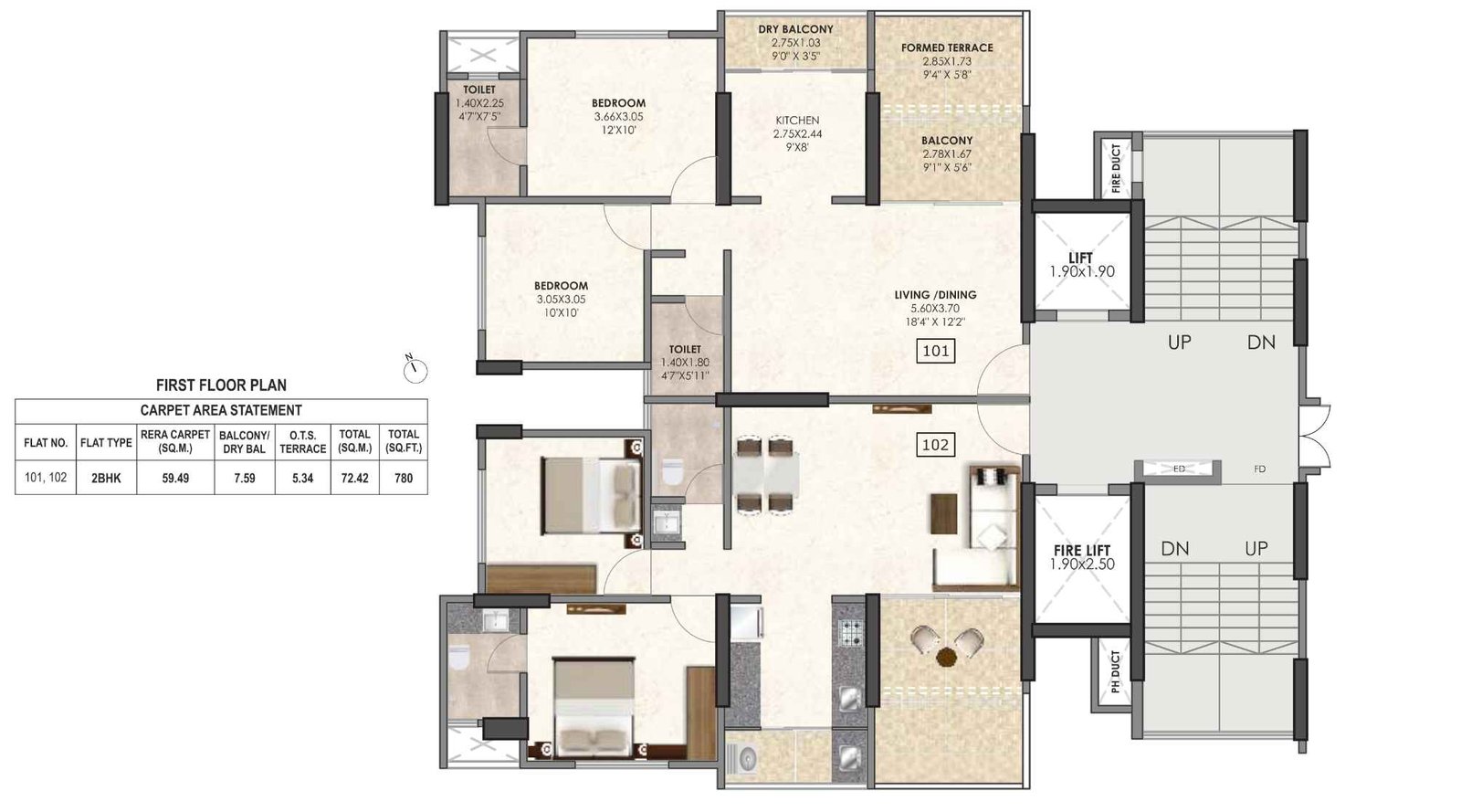 Venkatesh-Anandmayi-2-BHK-780-Sqft-Wing-B
